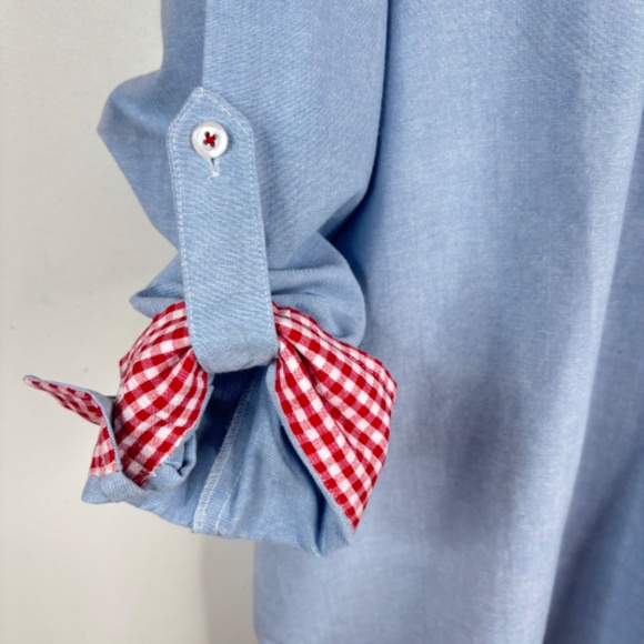 VTG Embroidered Christmas Denim Button Down 2X Candy Cane Gingham Holiday 90s - Picture 3 of 10